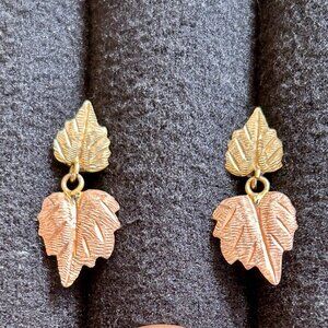 Black Hills Two Tone Gold Leaf Stud Earrings (Vintage)